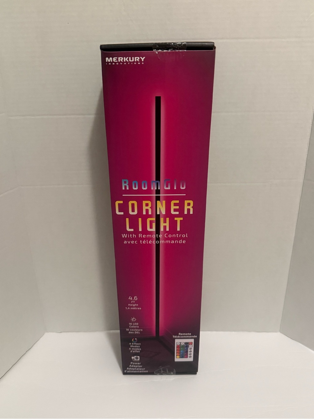 Merkury RoomGlo Corner Light - Pink LED Corner Lamp with Remote